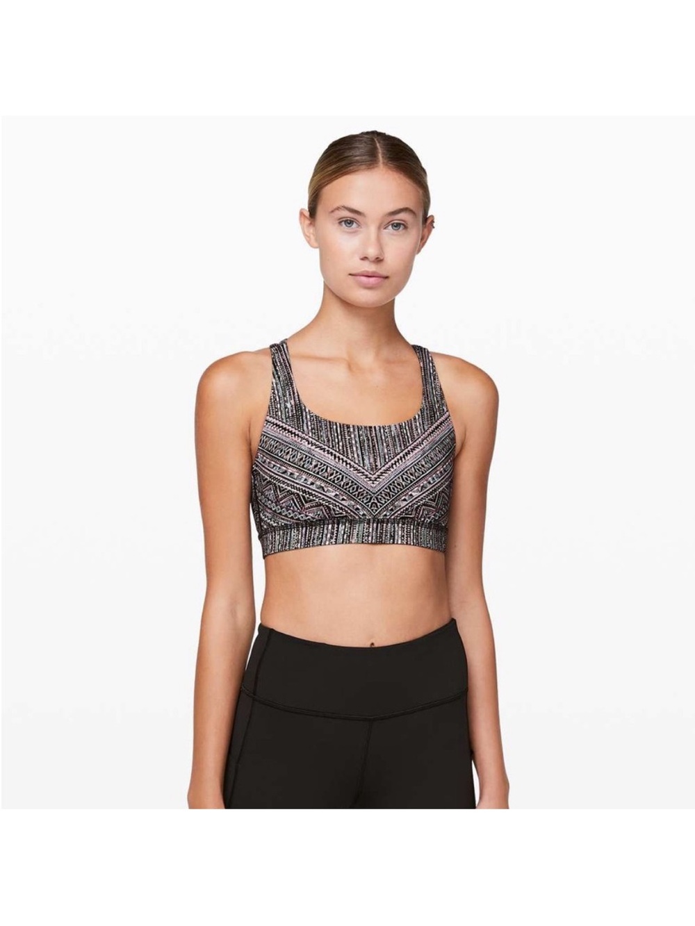 Lululemon Energy Bra  White Black Tribal Pace All Sports Bra athletic Womens 10